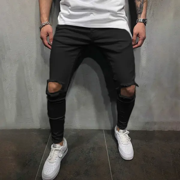 Tight-fitting Casual Solid Color Ripped Jeans - Nikiluwa.com 