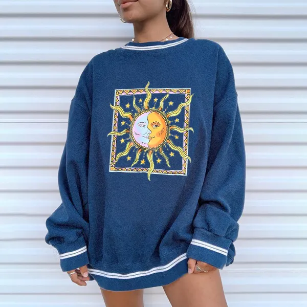 Vintage Print Long Sleeve Sweatershirts - Leanarea.chimpone.com 