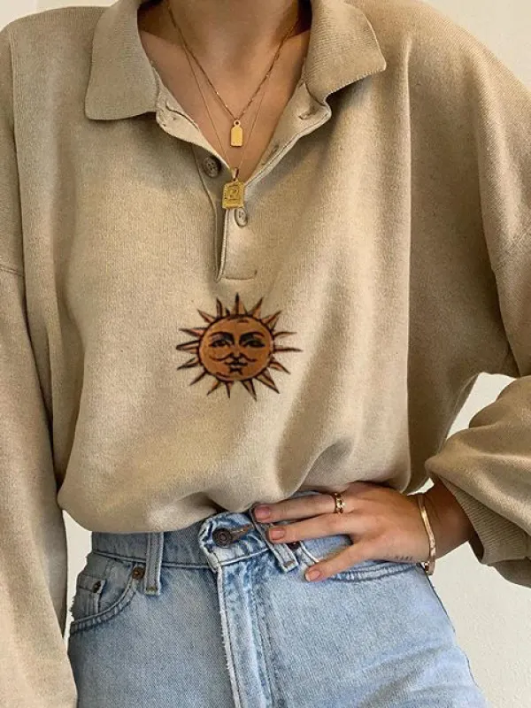 Sun print long sleeve sweatshirt - Miuwell.com 