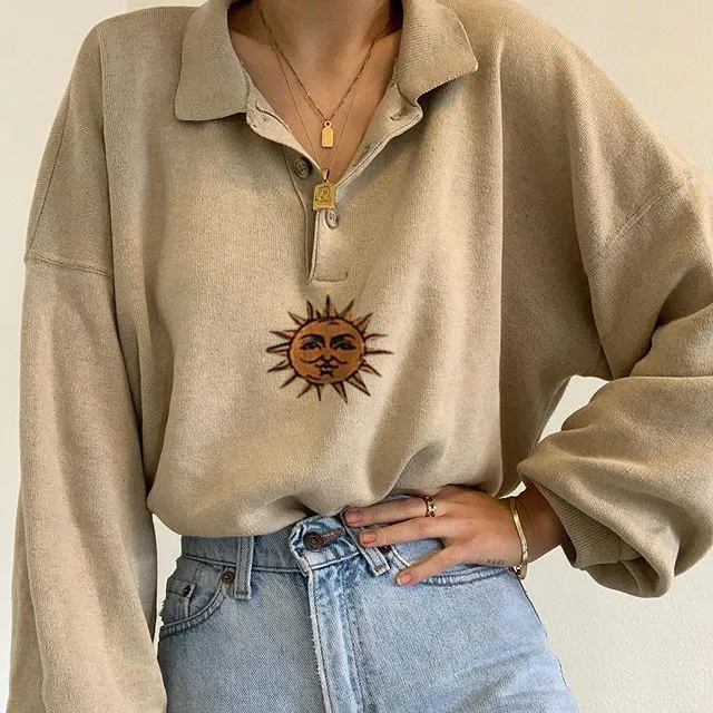 Sun print long sleeve sweatshirt - Inkshe.com 