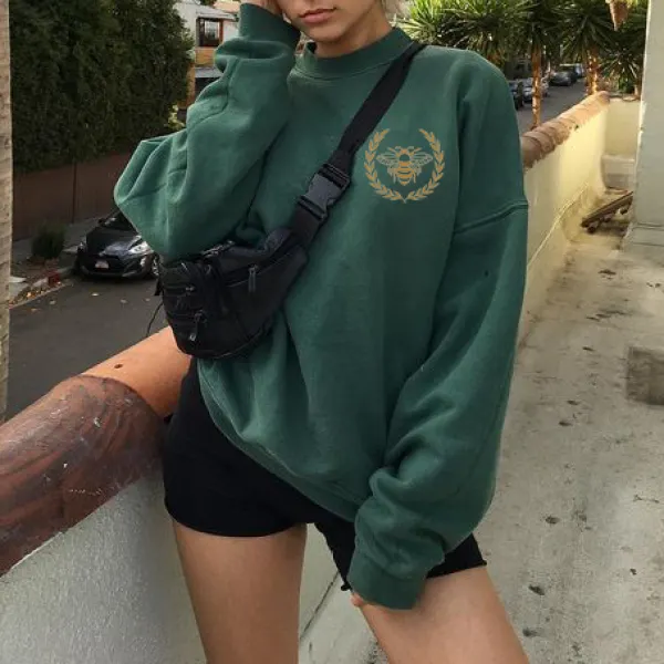 Basic Long Sleeve Sweatshirt with Vintage Print - Leanarea.chimpone.com 