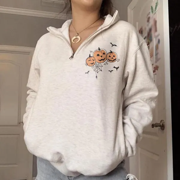 Spider Web Pumpkin Print Sweatshirt - Leanarea.chimpone.com 