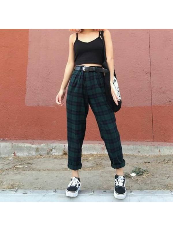 Ladies casual retro checkered loose harem pants trousers - Holawiki.com 
