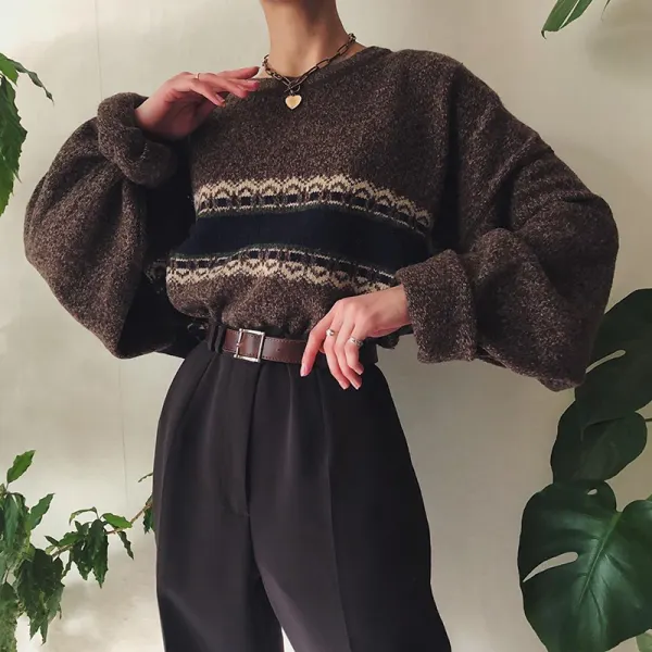 Vintage Casual Long-sleeved Woolen Top - Ootdyouth.com 