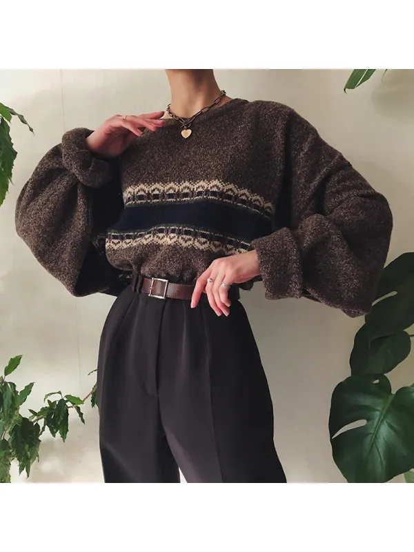 Vintage Casual Long-sleeved Woolen Top - Ootdmw.com 