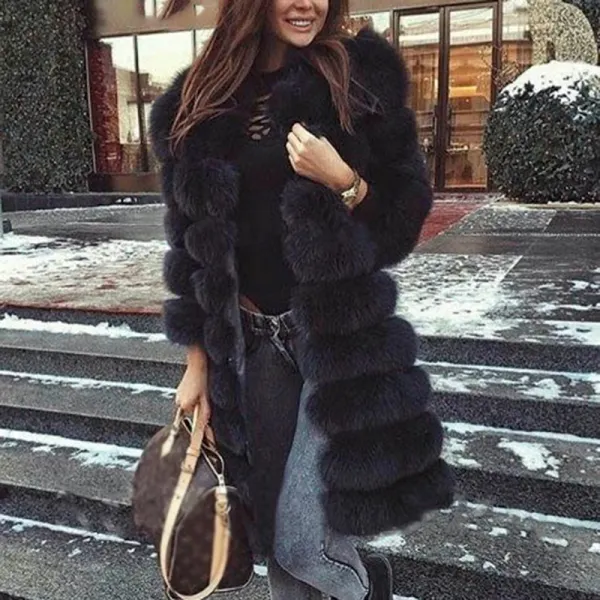 Modern Warm Pure Colour Long Sleeve Fur Overcoat - Leanarea.chimpone.com 