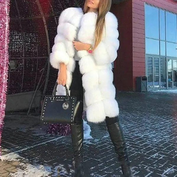 Modern Warm Pure Colour Long Sleeve Fur Overcoat - Leanarea.chimpone.com 