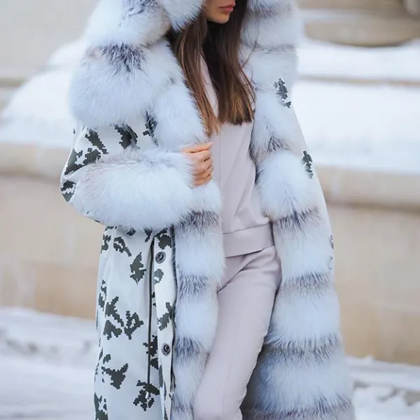 Fur stitching printing long down jacket - Leanarea.chimpone.com 