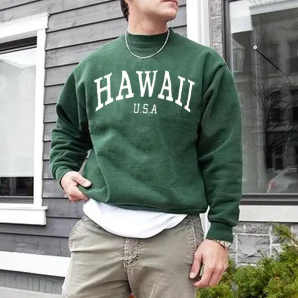 Retro Herren-Sweatshirt Mit Hawaii-Buchstaben Und Rundhalsausschnitt - Faciway.com 