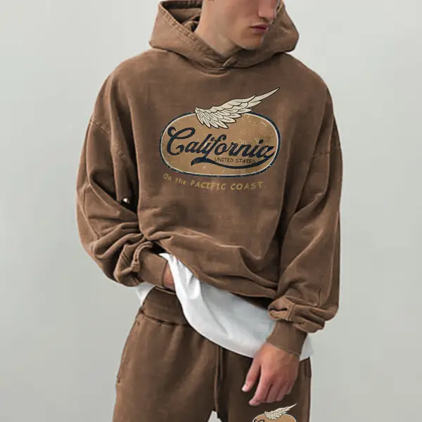 Felpa Con Cappuccio Casual Da Uomo Califoria Retrò - Faciway.com 