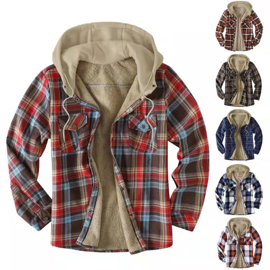 

Men's Autumn And Winter Outdoor Plaid Hooded Jacket