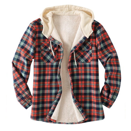 Mens Plaid Thick Plush Casual Jacket