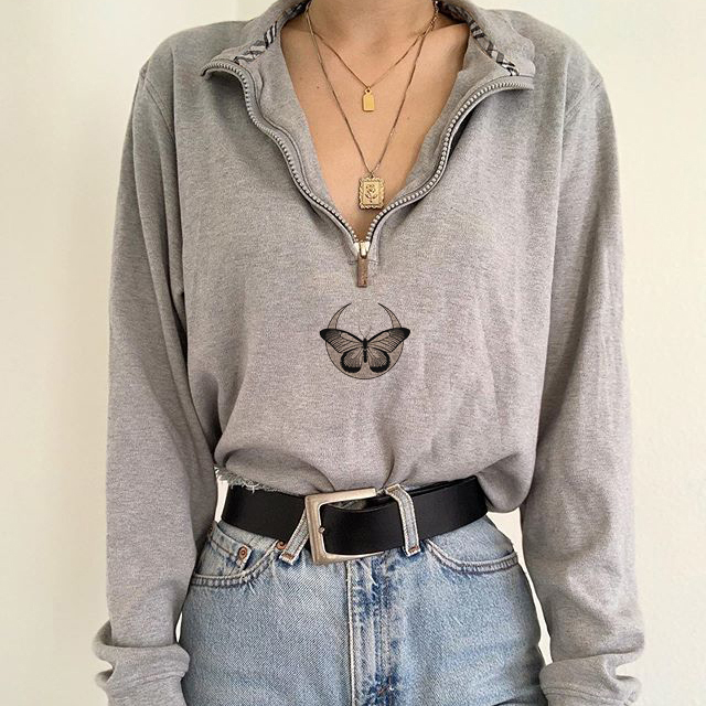 Colorblock Butterfly Moon Print All match Casual Sweater