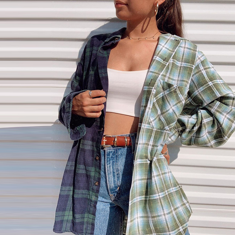 Vintage Ladies Long Sleeve Plaid Shirt