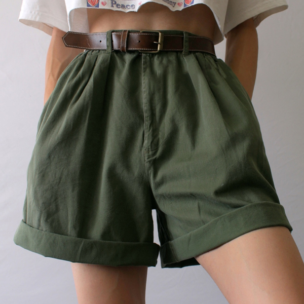 Vintage High waist Solid Color Shorts