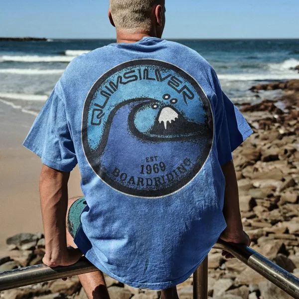 Camiseta Extragrande Vintage Unisex Con Estampado De Surf De Vacaciones - Faciway.com 