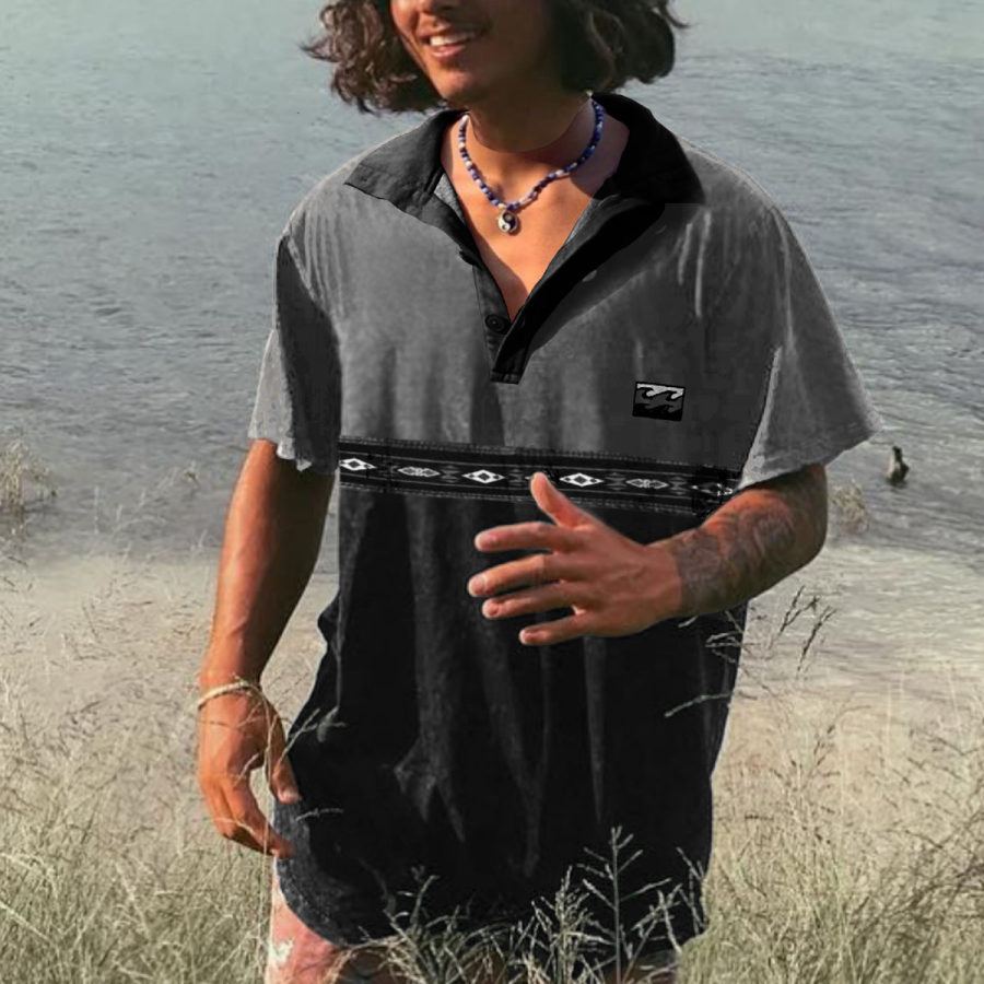 

Men's Vintage Color Contrast Surf Polo T-Shirt