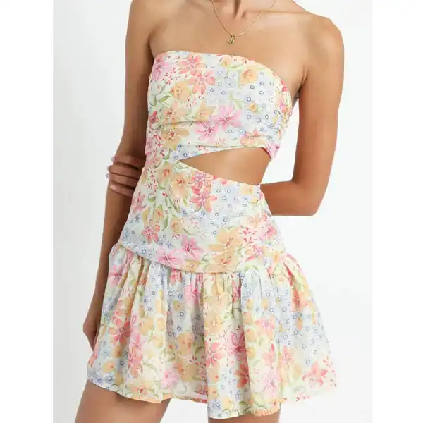 Wrapped Floral Cutout Mini Cake Dress