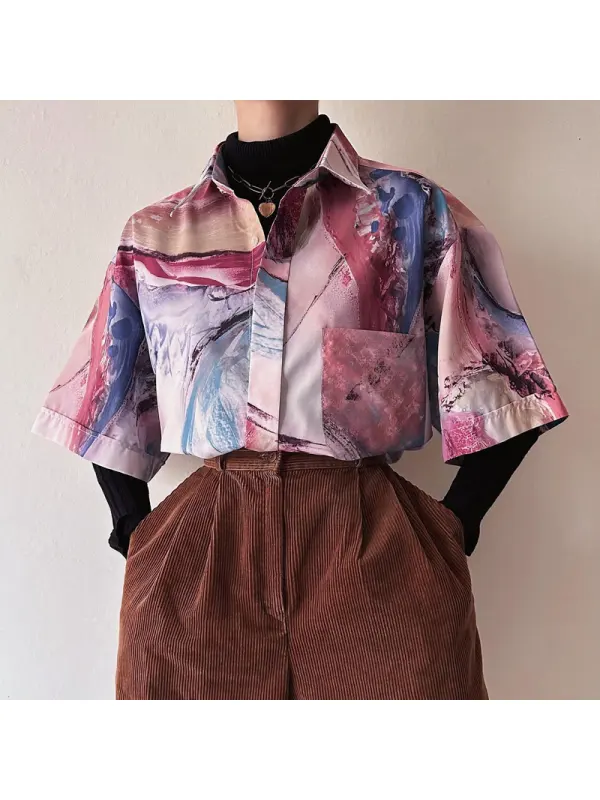 Women's Vintage Textured Print Shirt - Onevise.com 