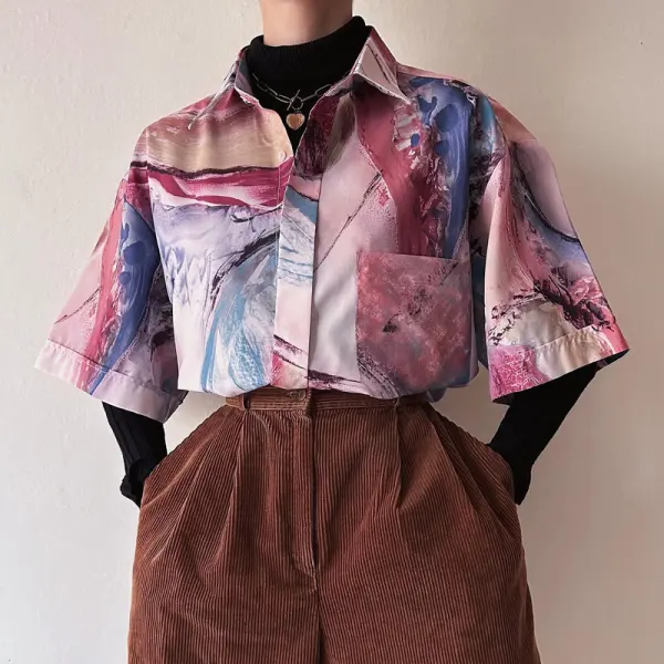 Women's Vintage Textured Print Shirt - Relieffe.com 