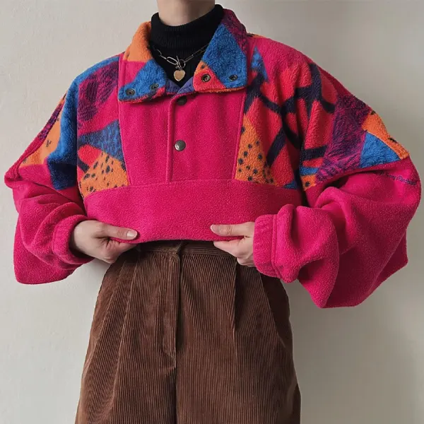 Women's Vintage Fleece Lapel Sweatshirt - Relieffe.com 