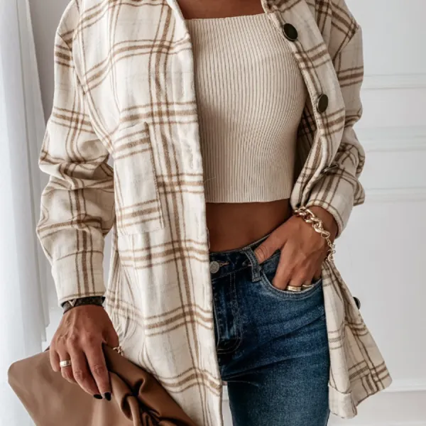 Women Plaid Casual Jacket - Leanarea.chimpone.com 