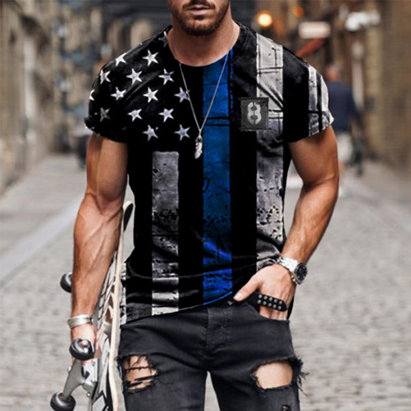 Men's American Flag Retro Casual Print T shirts-Cotosen