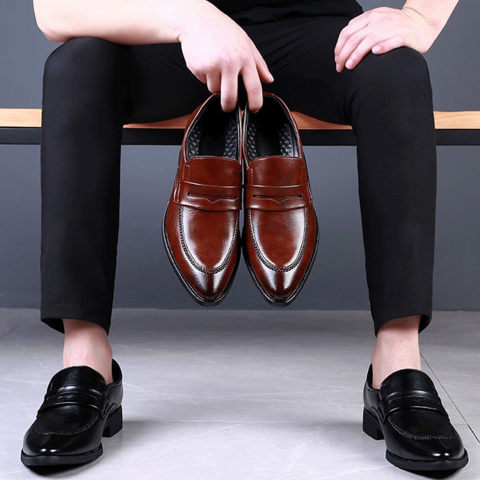 Mens Pointed Toe Leather Business Shoes
