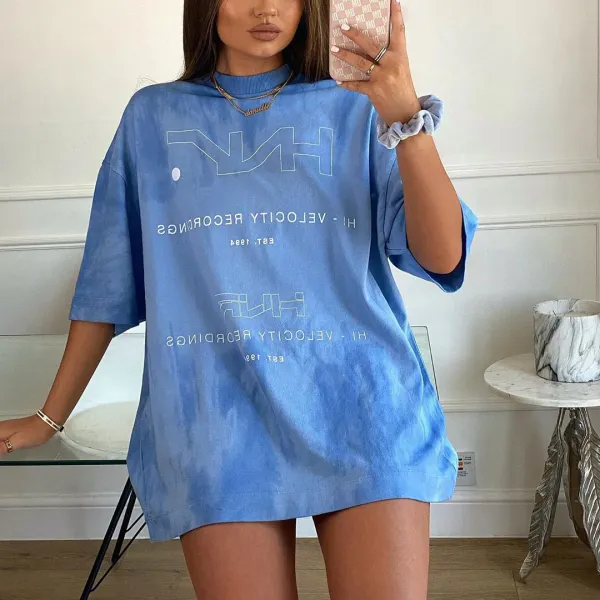 Solid color fashion printed loose T-shirt - Leanarea.chimpone.com 
