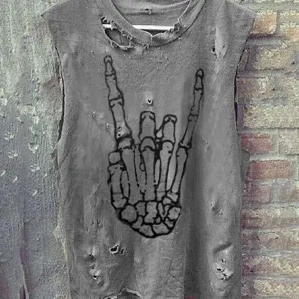 Street print sleeveless hole vest - Leanarea.chimpone.com 