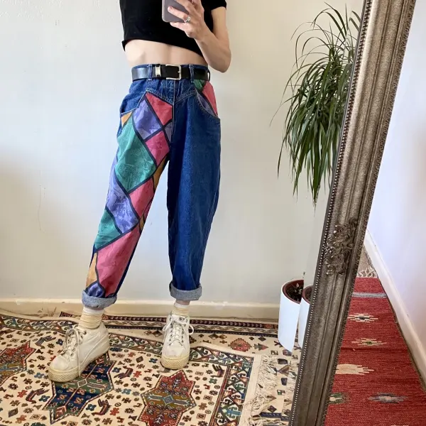New Trend Color-block Printed Blue Jeans - Leanarea.chimpone.com 