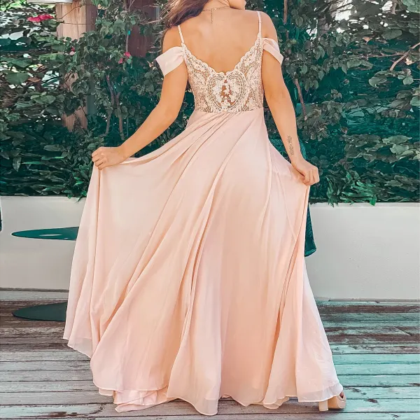 Stylish drop-shoulder short-sleeved long dress evening dress - Leanarea.chimpone.com 