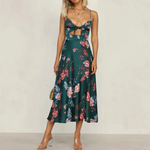 Stylish temperament printed knotted camisole dress - Leanarea.chimpone.com 