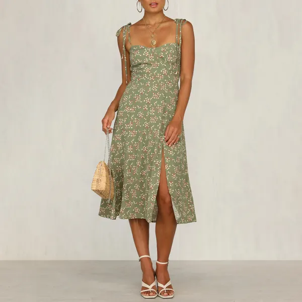 Elegant little floral dress with French suspenders - Leanarea.chimpone.com 