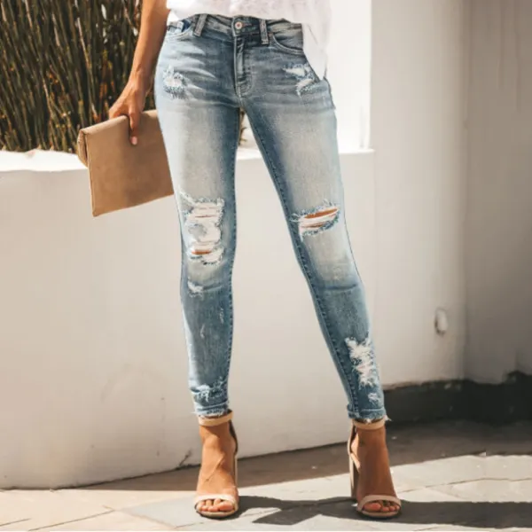 Women's slim-fit sexy mid-waist denim trousers - Leanarea.chimpone.com 
