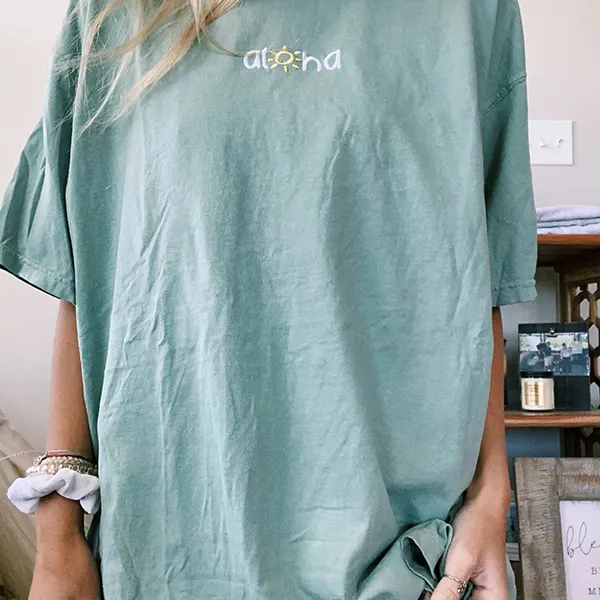 Round Neck Short Sleeve Light Sage Tee - Leanarea.chimpone.com 
