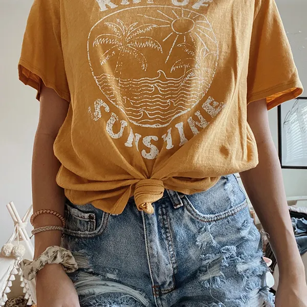 Round Neck Short Sleeve Sunshine Tee - Leanarea.chimpone.com 