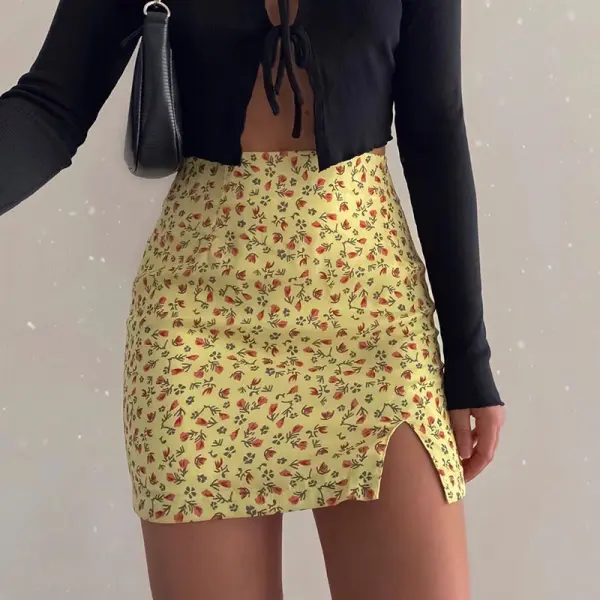 Floral split-fork skinny A-line skirt - Leanarea.chimpone.com 