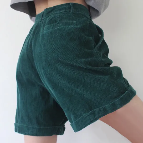 Summer Dark Green Retro Corduroy Shorts - Leanarea.chimpone.com 