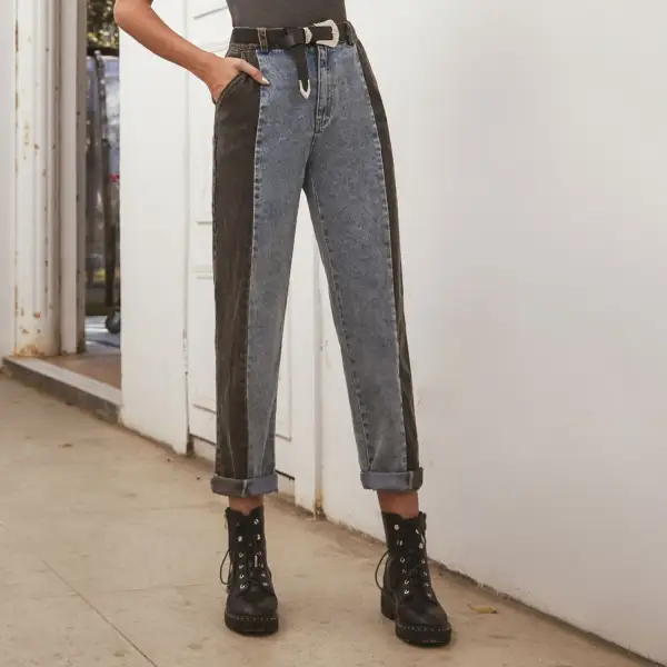 Retro fashion contrast color stitching jeans - Leanarea.chimpone.com 