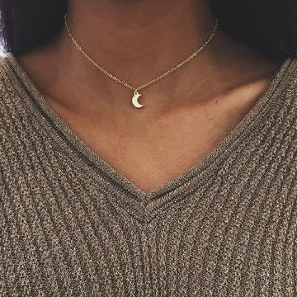 Simple Moon Crescent Clavicle Necklace - Leanarea.chimpone.com 