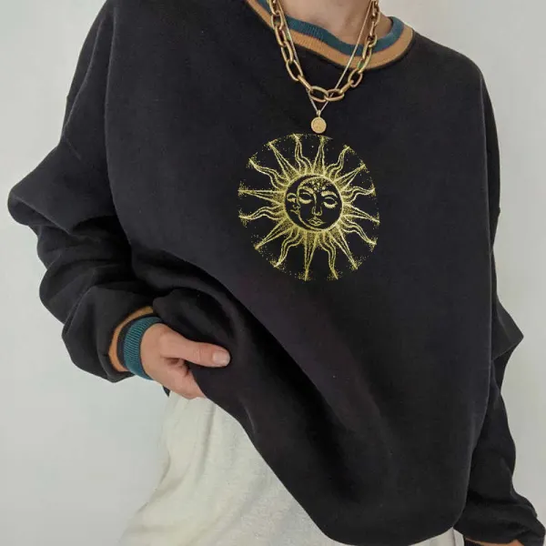 Round neck casual long-sleeved sun print sweatshirt - Leanarea.chimpone.com 