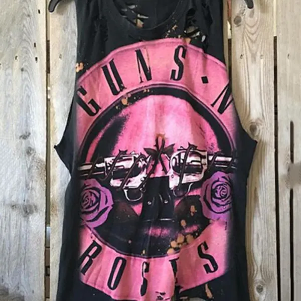 Casual Round Neck Cotton Hole Sleeveless Print Vest - Leanarea.chimpone.com 