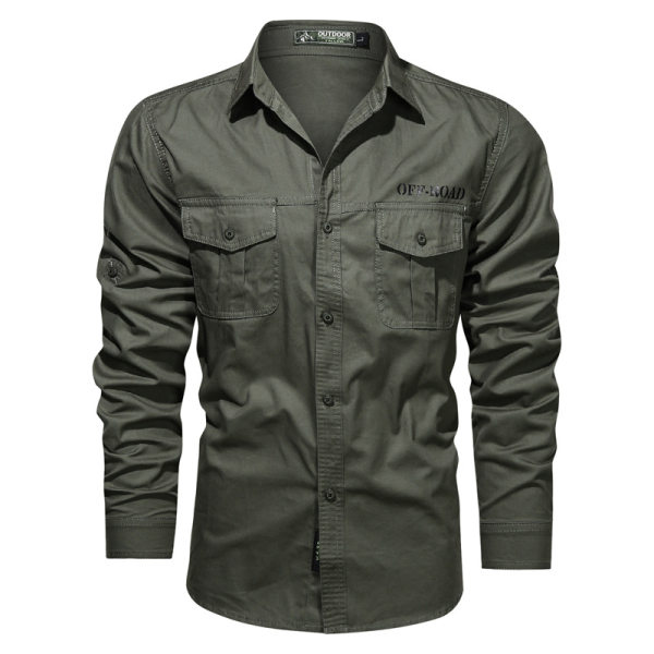 Men's Autumn Long Sleeve Shirt Solid Color Workwear Shirt - cotosen.com