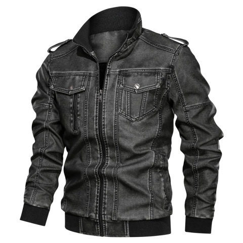 Washed Distressed Leather Motorcycle Jacket