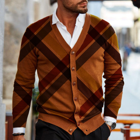 Mens fashion solid color button-knit cardigan