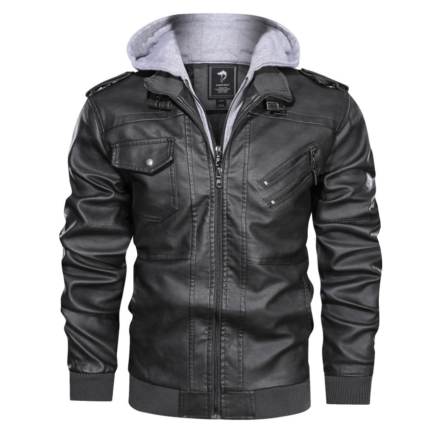 

Men's outdoor leather warm jacket