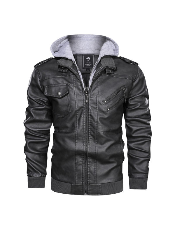 Mens outdoor leather warm jacket