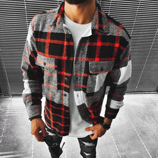 Fashion personality color matching plaid texture long-sleeved jacket - Leanarea.chimpone.com 