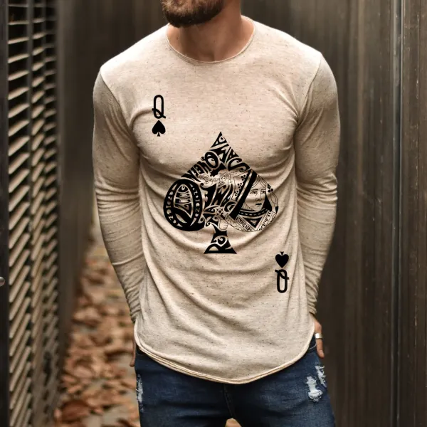Casual Street Poker Print Long Sleeve T-shirt - Leanarea.chimpone.com 
